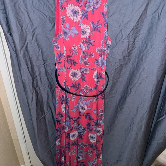 Tommy Hilfiger Floral Chiffon bright pink and Navy blue midi dress. - Picture 5 of 6